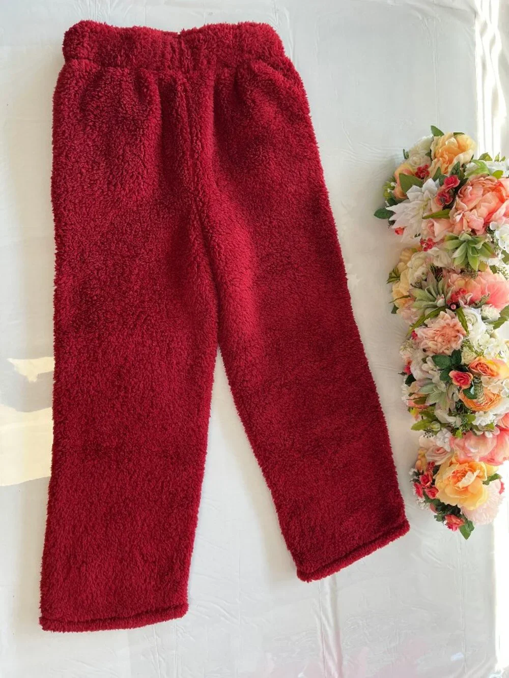 NEW Tommy Hilfiger Sherpa Velour Lounge Set Red Size M